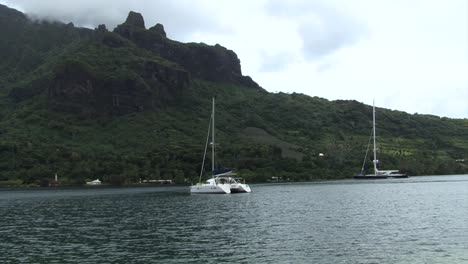 yachts in the bay of moorea island, french polynesia