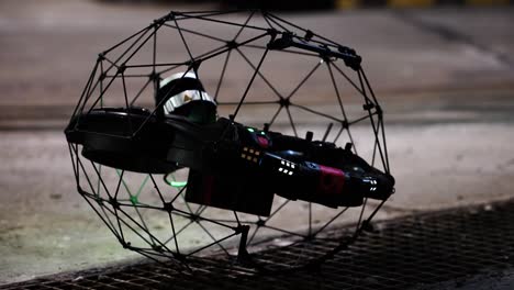 Advanced engineering industrial drone with cage protection turn on bright light