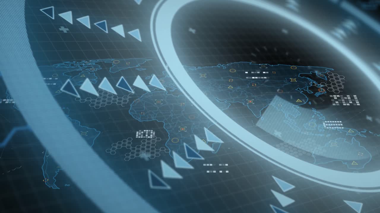 검은 바탕 위의 데이터 처리 및 세계 지도의 애니메이션