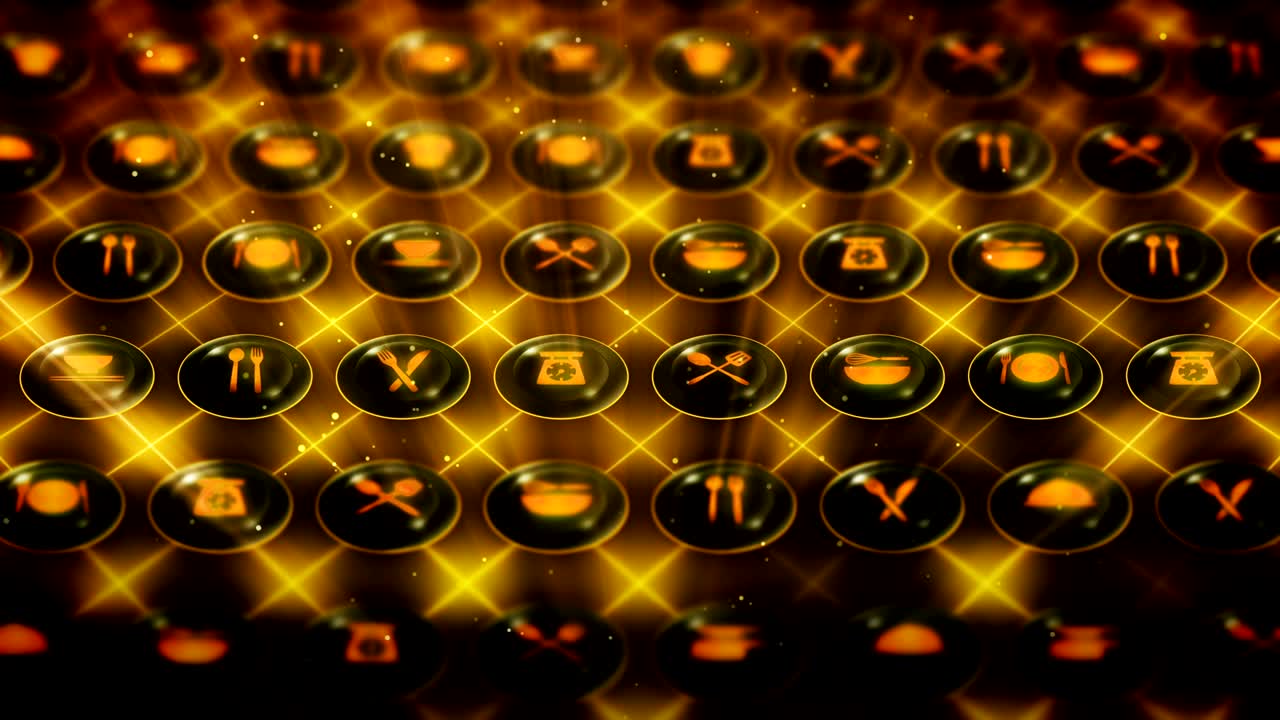 레스토랑 아이콘의 세트, 레스토랑 요리 장비 배경, cg 루프 애니메이션