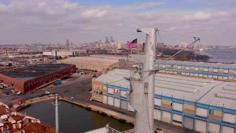 ss united states retired ocean liner docked in south philadelphia with flag and skyline