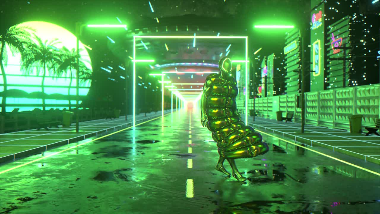 Cyberpunk Neon Rain Tunnel