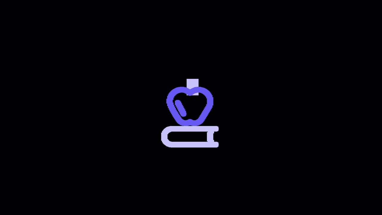 Icono animado minimalista de una manzana reposando sobre un libro