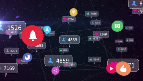 notificaciones animadas de redes sociales e interacciones a través de conexiones de red de fondo
