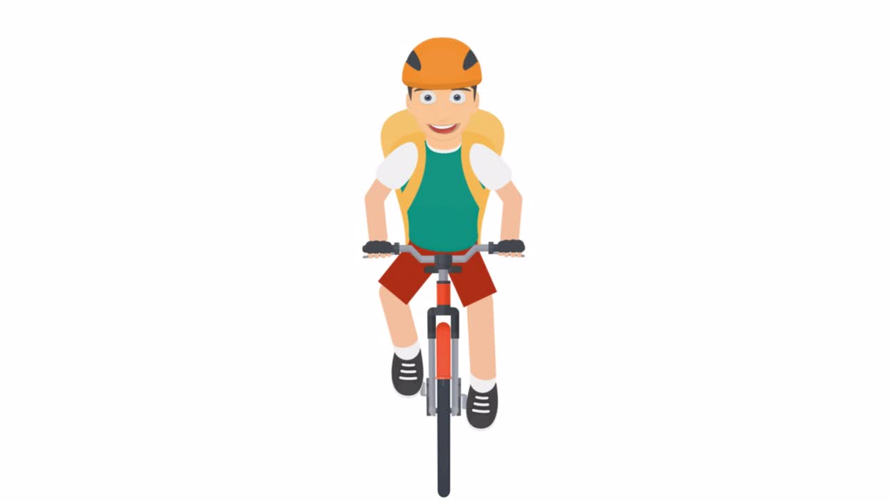 Man rides a bicycle. Animation of a delivery man on a bicycle. Cartoon