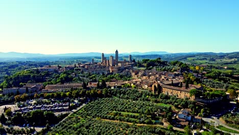 forward shot of the town of san gimignano, tuscany, italy with its famous medieval tower