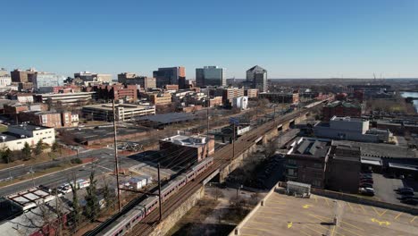 empty train tracks drone sunny winter day wilmington delaware