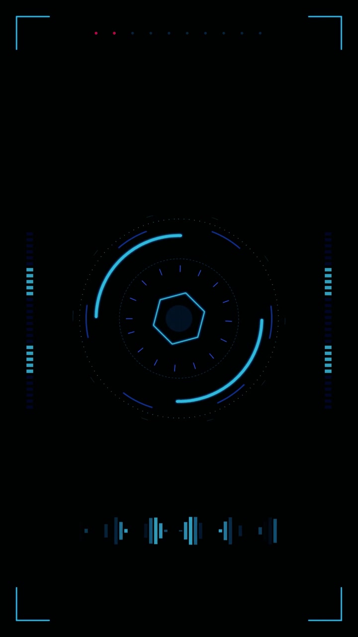Futuristic Digital HUD Interface with Rotating Hexagonal Core
