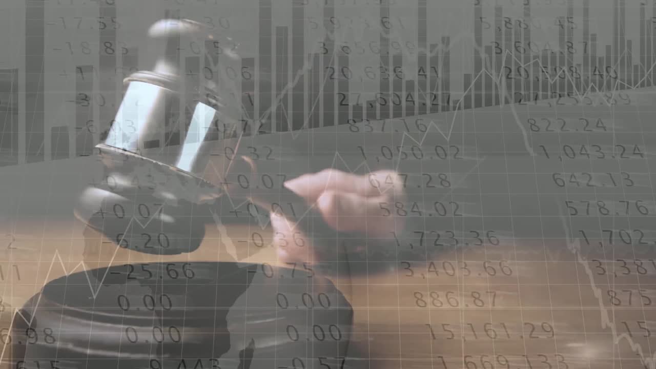 animación digital conceptual de un gráfico empresarial frente a las cifras financieras en la pantalla 4k