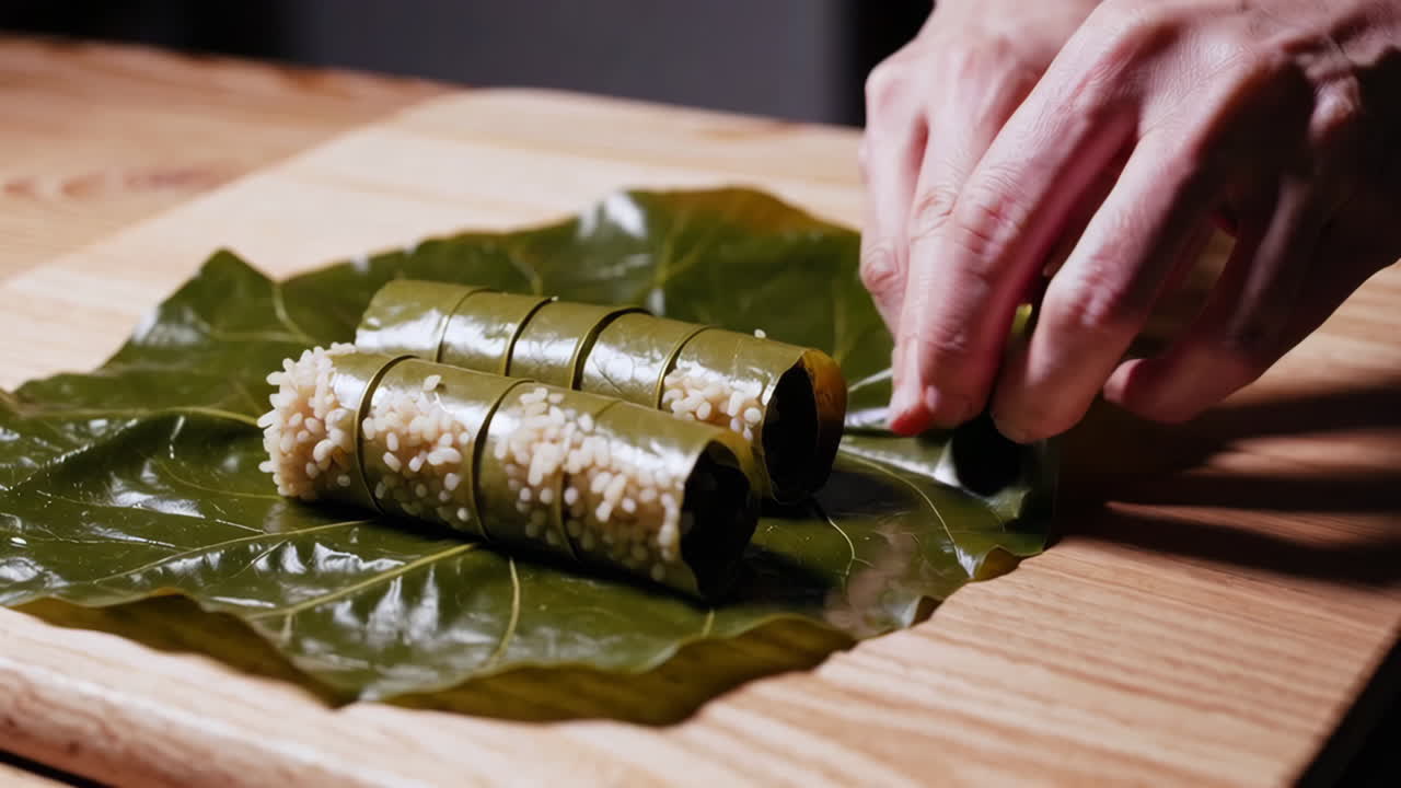 Preparing Dolmas: Stuffed Grape Leaves