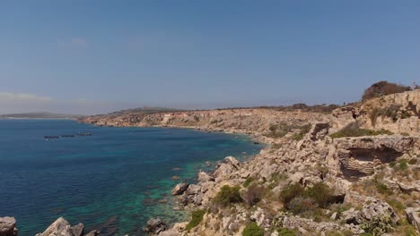 aerial: beautiful landscape along the rocky coastline of mediterranean island