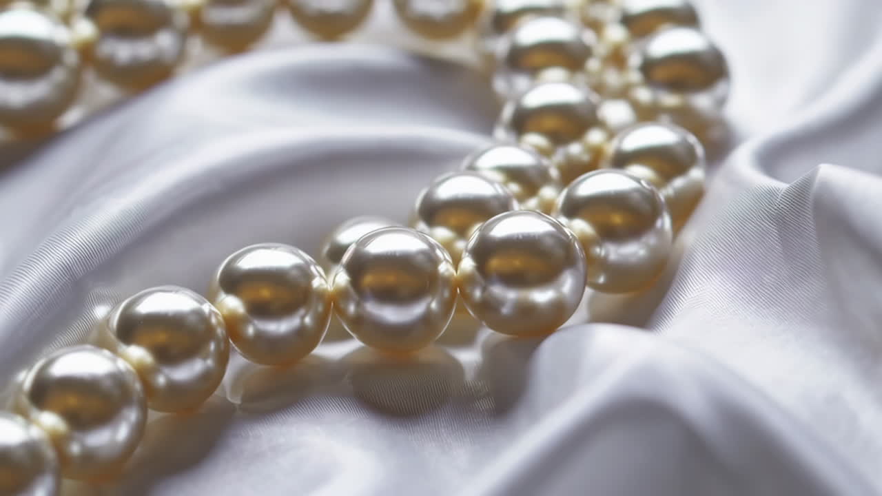 Elegant Pearl Necklace on Silk Fabric