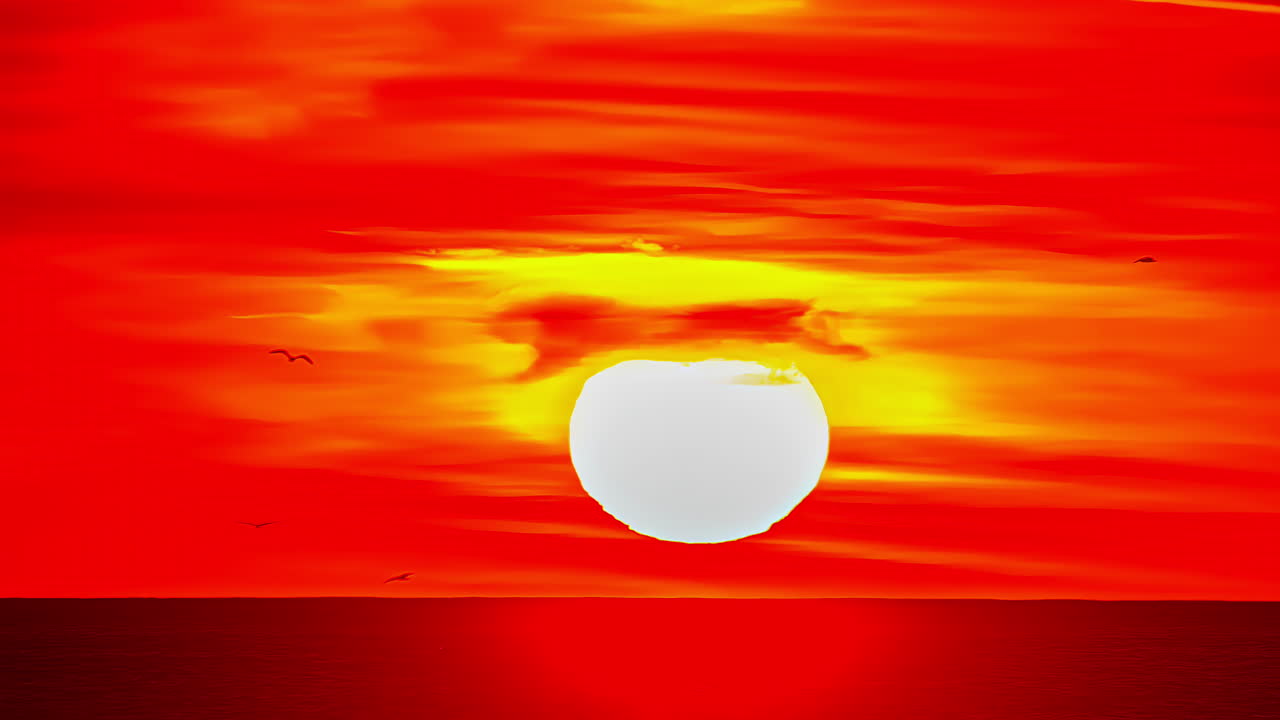 은 오렌지색 하늘과 함께 새벽에 뜨는 둥근 태양의 타임스 뷰