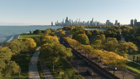 chicago lakefront trail and lake shore drive during autumn