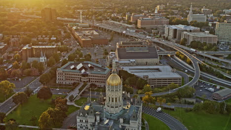 hartford connecticut aerial v14 birds eye view of state capitol building and traffics on transcontinental highway u