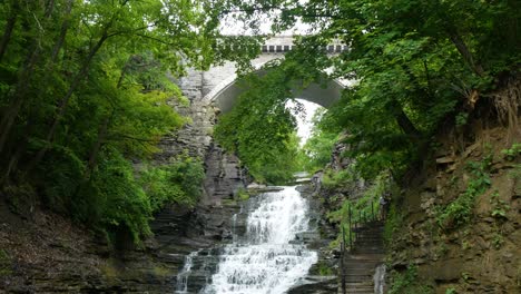 Cascadilla-Gorge-in-Ithaca,-New-York,-waterfalls