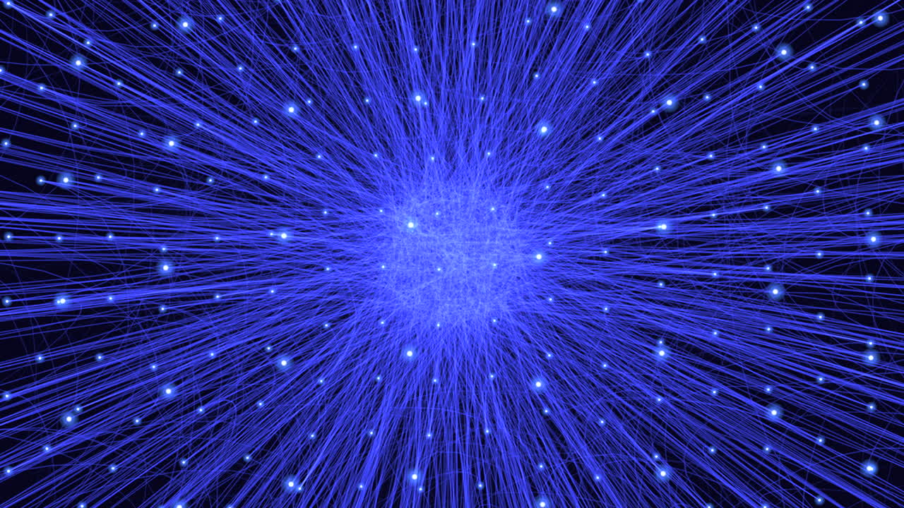 박동하는 네트워크: 복잡한 선과 점들이 역동적인 원형 패턴으로 수렴합니다.