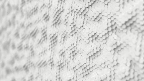 abstract white minimalistic background made of plastic hexagons with shallow depth of field. light minimal hexagonal grid pattern animation in modern clean white. seamless loop 3d render