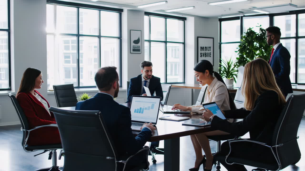 Business Professionals Collaborating in a Modern Office Meeting