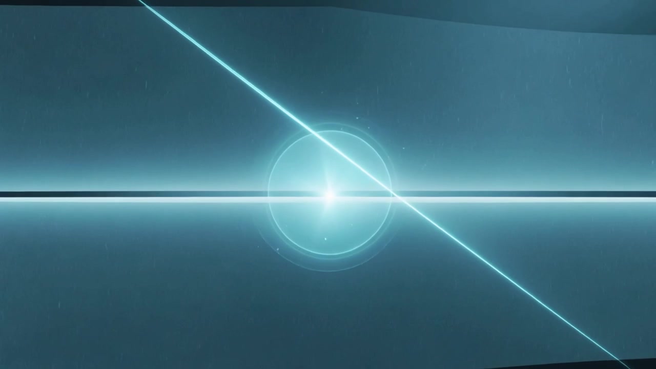 Entering diagonal streak crossing, cyan orb contracting and shifting on horizon, creating flare