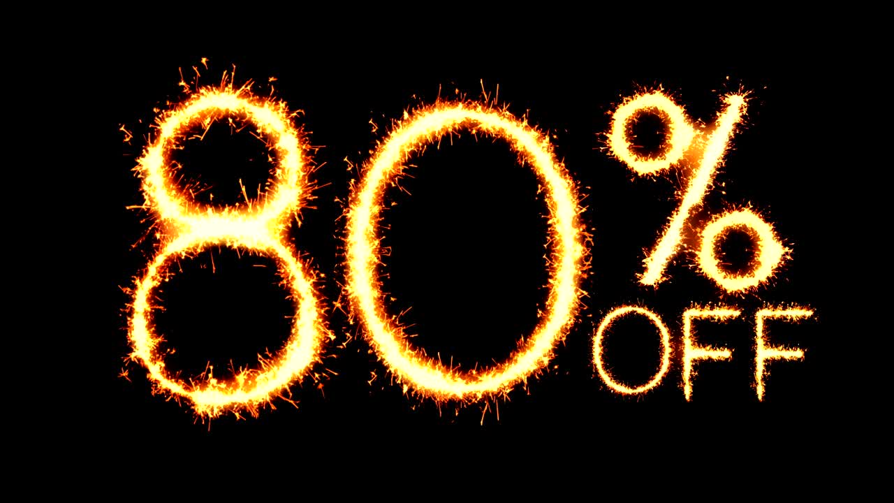 80% 할인 텍스트 스파클러 글리터 스파크 불꽃놀이 루프 애니메이션