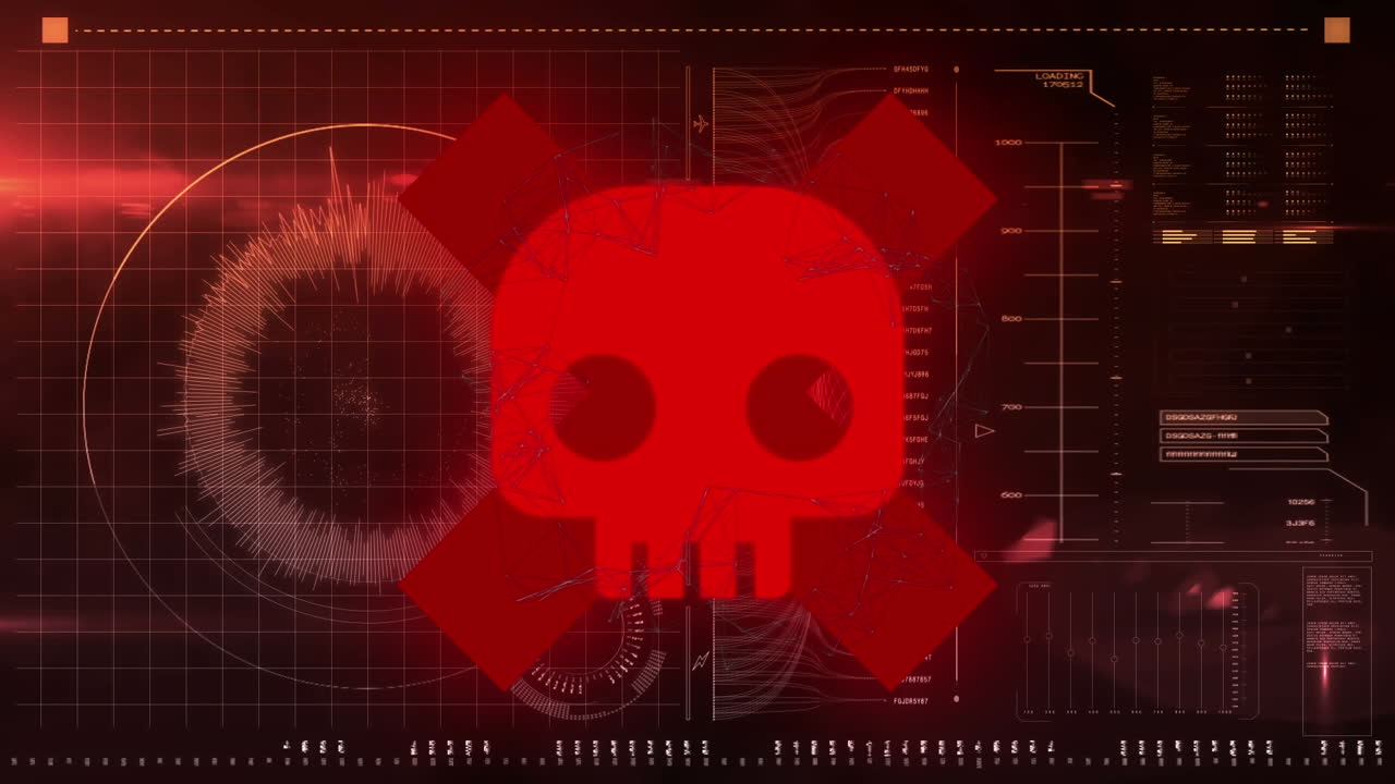 인터페이스에서 데이터 처리에 대한 빨간 x와 두개골의 애니메이션