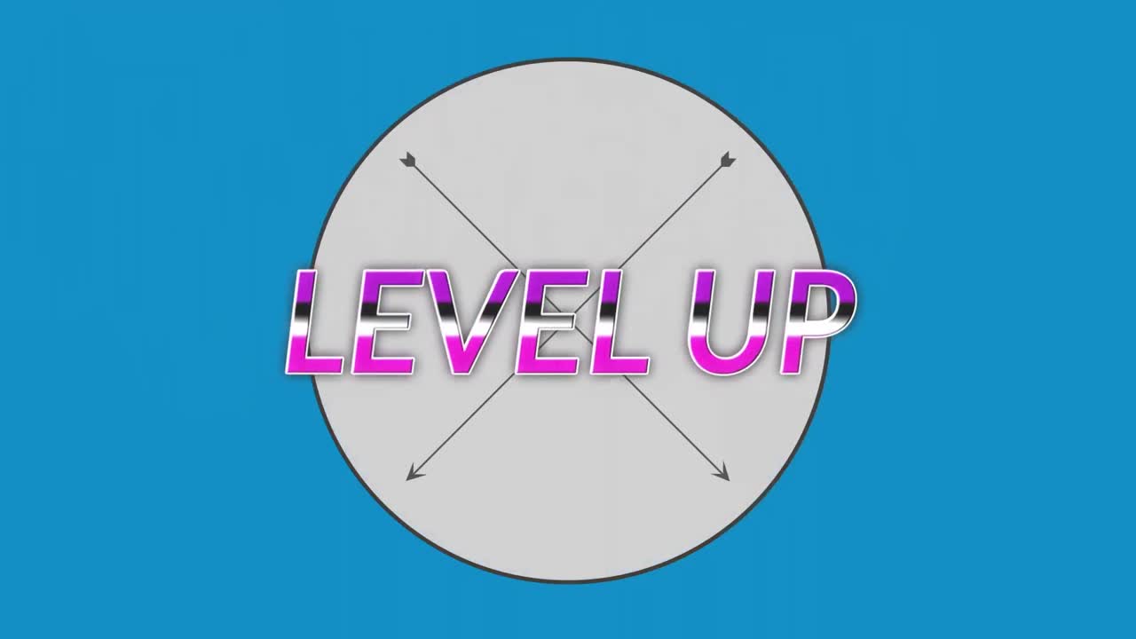 animación de texto de nivel superior sobre un círculo sobre fondo azul.