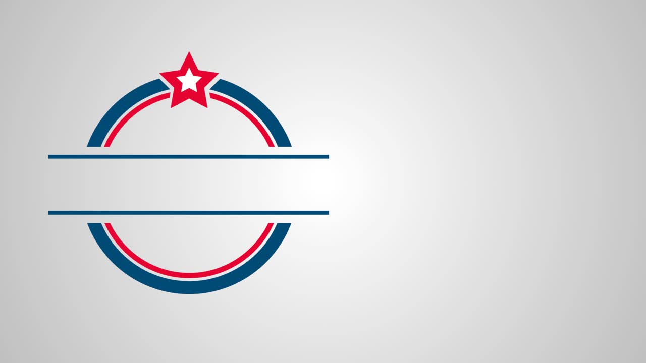 7월 4일 기념 애니메이션으로 화면 왼쪽에 독립 기념일 인사말이 표시되며 회색 배경에 고리가 있고 사용자 지정 텍스트를 위한 공간이 있습니다.