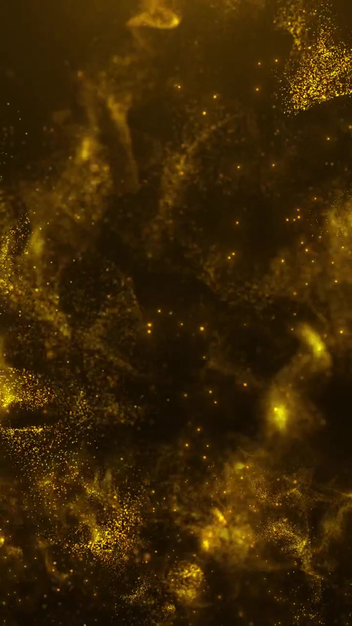 Partículas de polvo dorado ámbar flotando sobre un fondo oscuro resplandeciente con nubes de luz suaves y refinadas