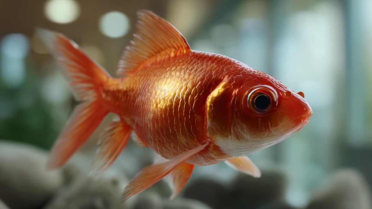 Betagende nærbillede af en majestætisk guldfisk, der svømmer elegant i et havmiljø og fremviser livlige farver og udsøgte finedetaljer