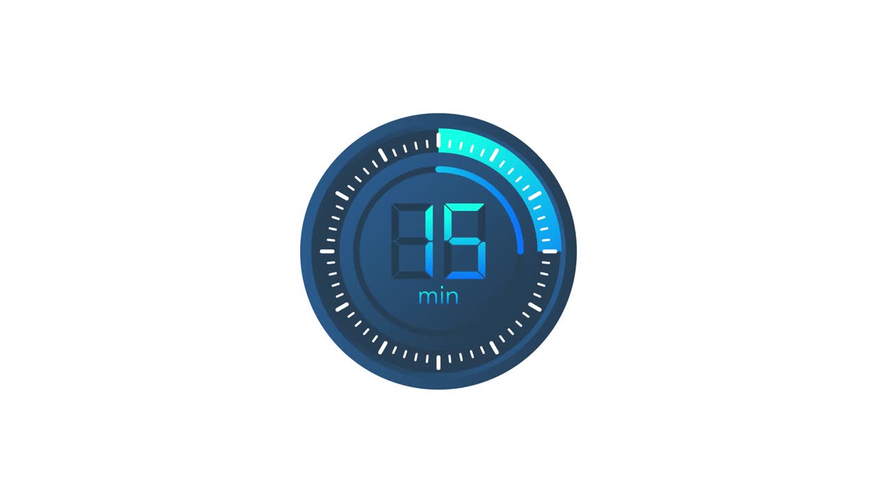 The 15 minutes timer. Stopwatch icon in flat style.Motion graphics.