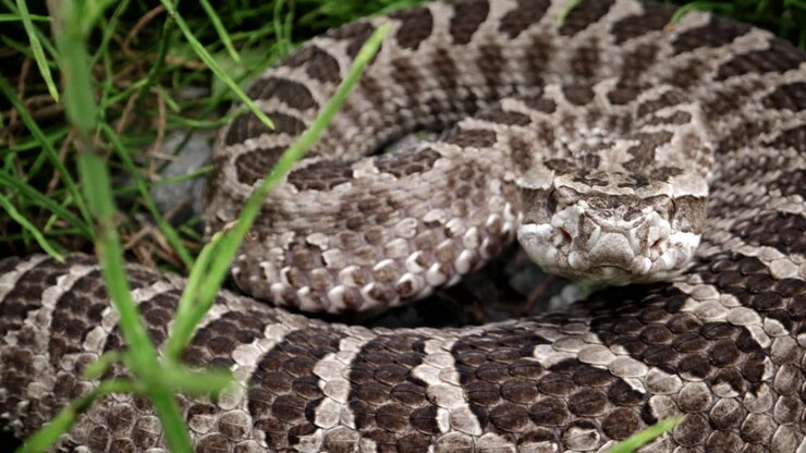 Extreme macro of a massasauga rattlesnake - canadian venomous snake
