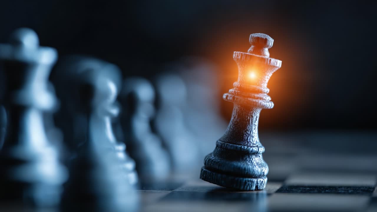 Primer plano de una mano colocando la pieza del rey de ajedrez en un movimiento estratégico, demostrando tensión y anticipación en un juego de estrategia y una batalla de ingenios.