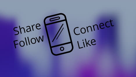 animación del icono del teléfono inteligente y el texto de las redes sociales sobre fondo azul