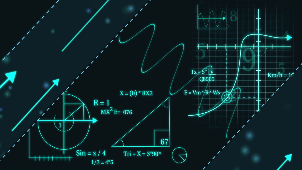 Animation of mathematical equations over black background