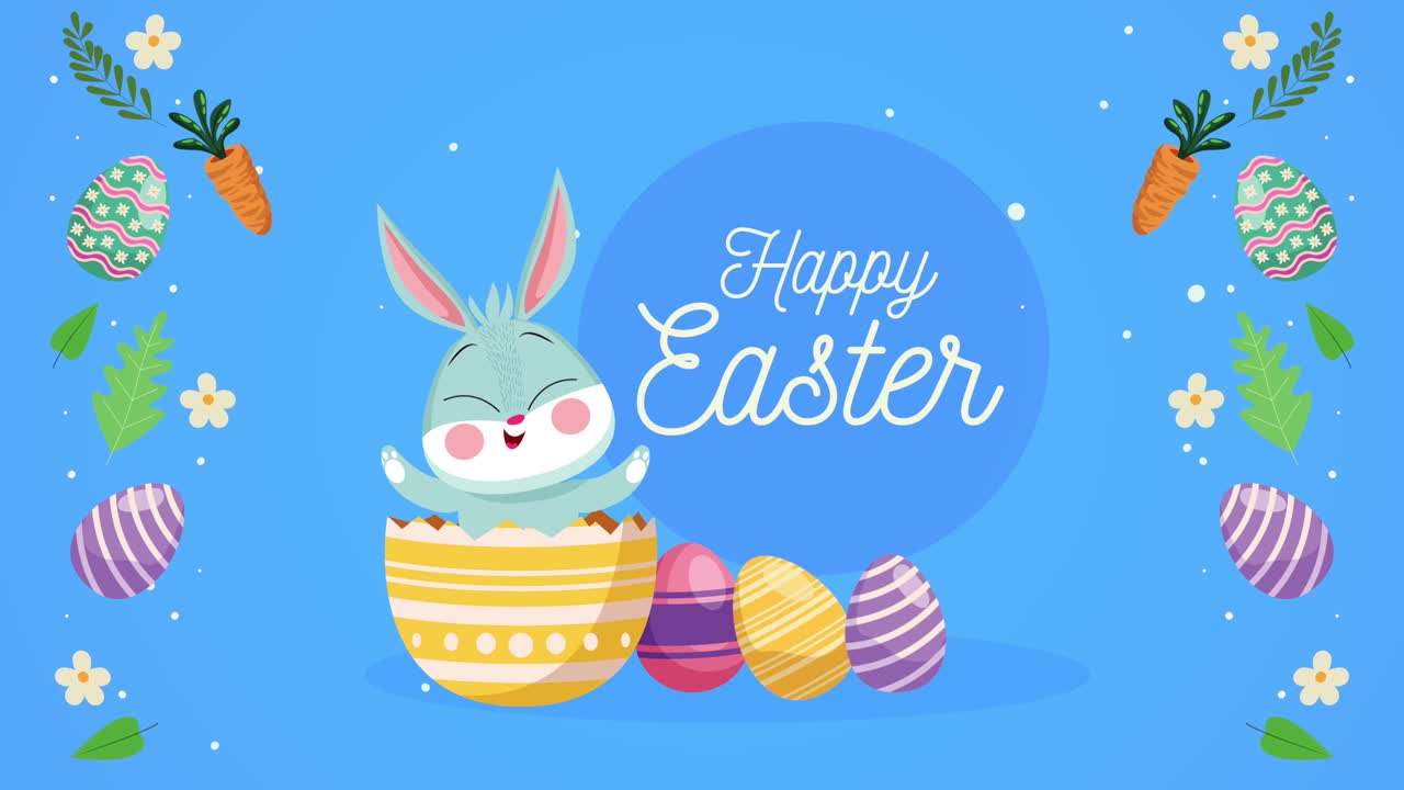 happy easter day lettering con coniglio dipinto in uova