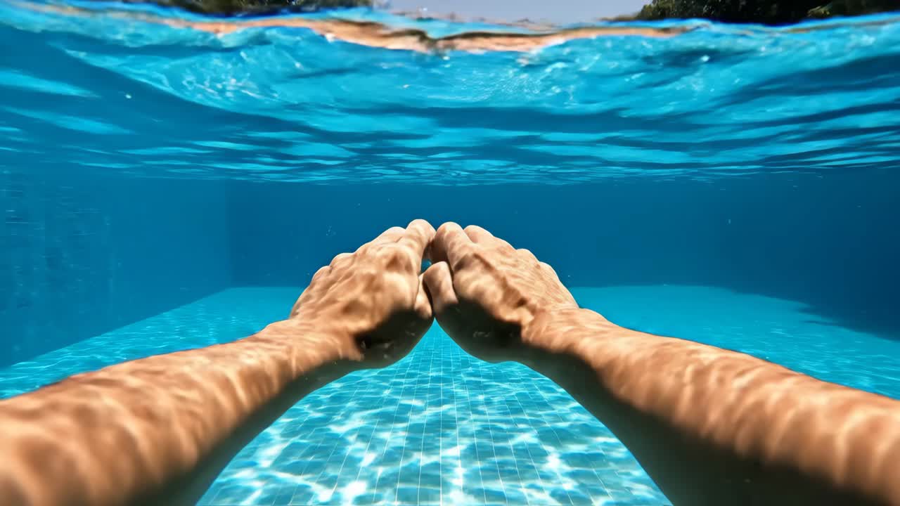 Underwater View of Hands in Swimming Pool