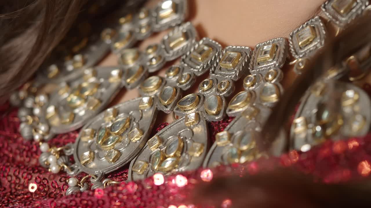 Elegant Indian Necklace on a Red Dress