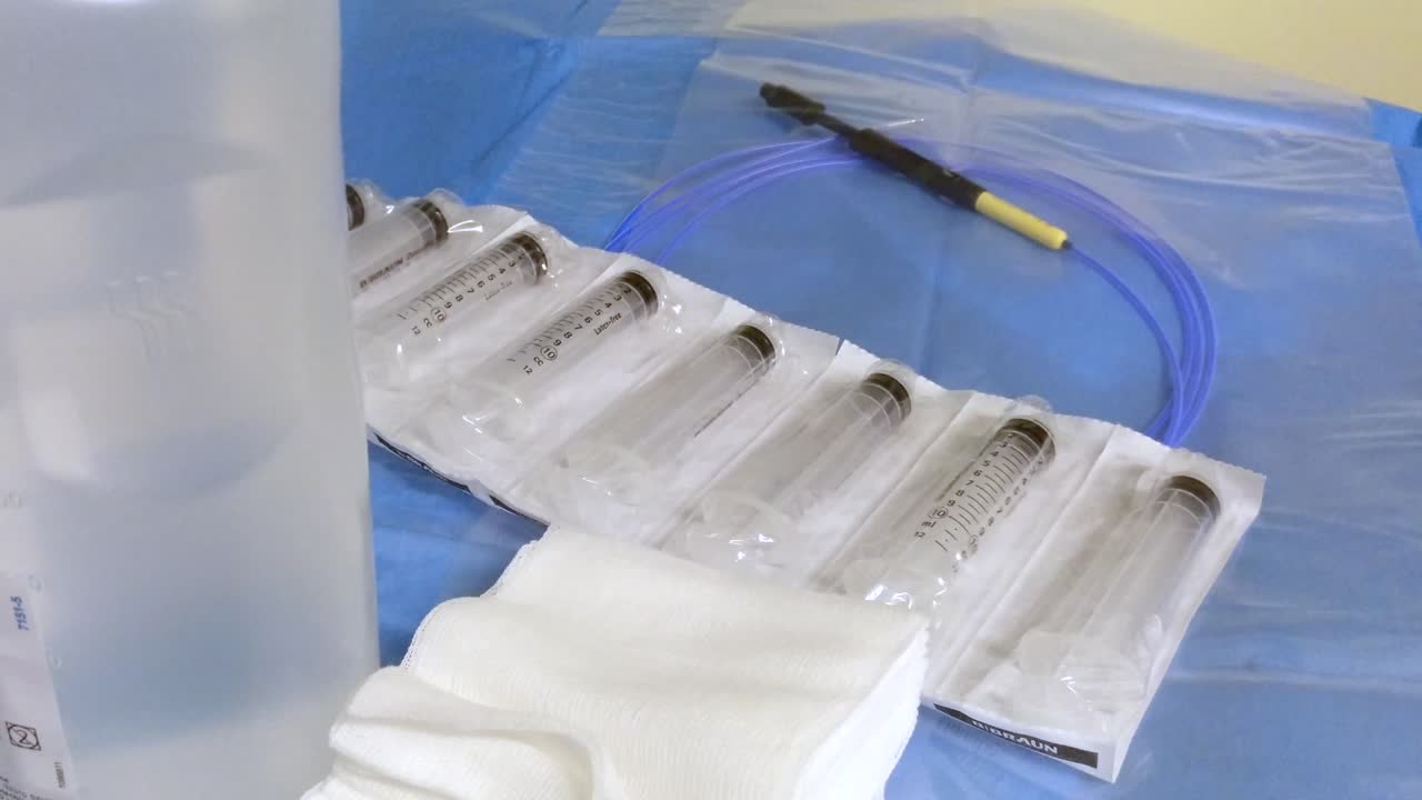 a pack of syringes in the surgery room