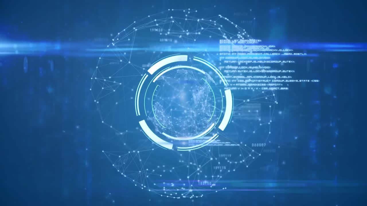 반 ⁇ 이는 파란색 배경의 지구에 대해 스 ⁇  스캐닝 데이터 처리의 애니메이션