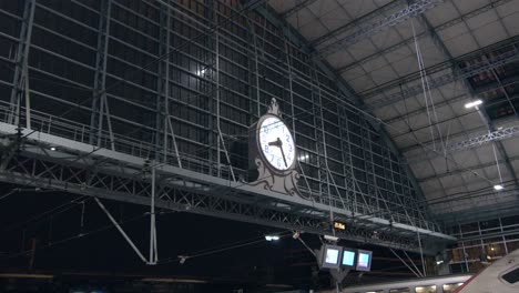 Clock-At-Gare-Montparnasse,-Paris-Montparnasse-Train-Station-At-Night-In-Paris,-France