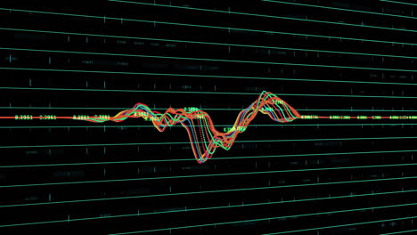 animación del procesamiento de datos financieros sobre una cuadrícula sobre un fondo oscuro