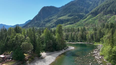 Wide-aerial-view-showcasing-one-of-the-many-rivers-passing-through-the-Cascade-Mountains