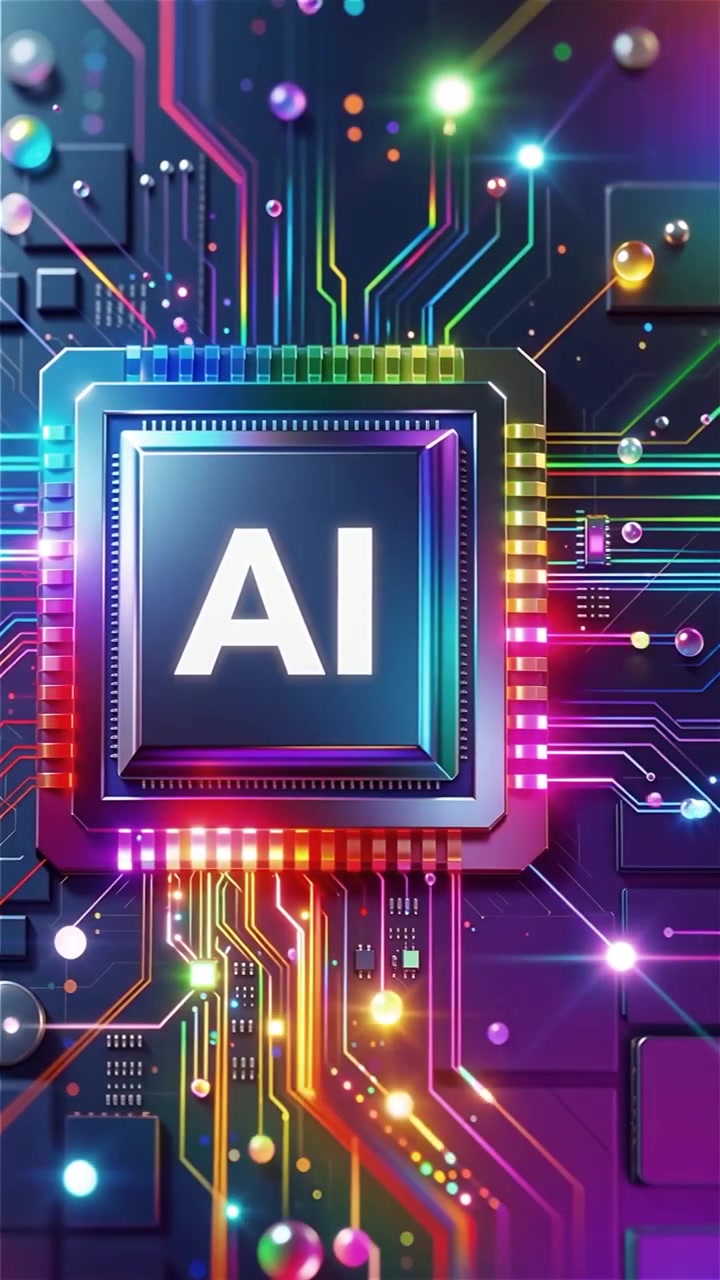 Sfondo tecnologico futuristico con chip AI e scheda madre