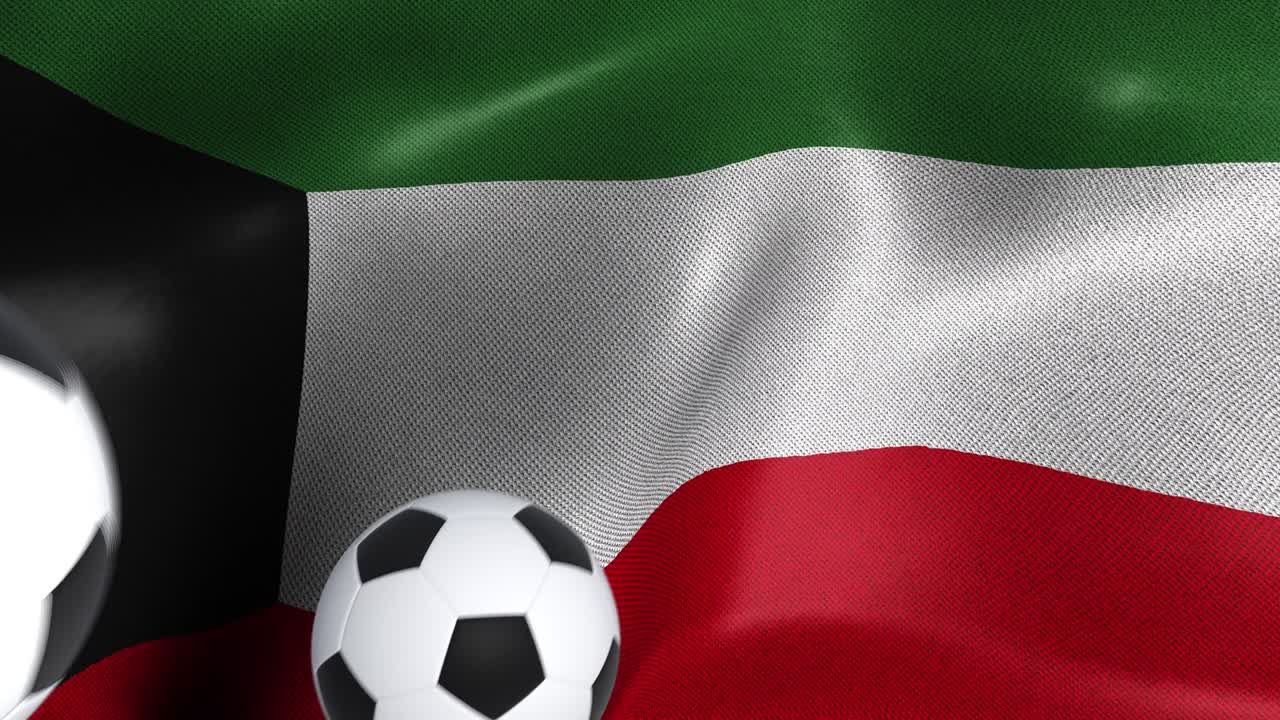bandera de kuwait con pelotas de fútbol