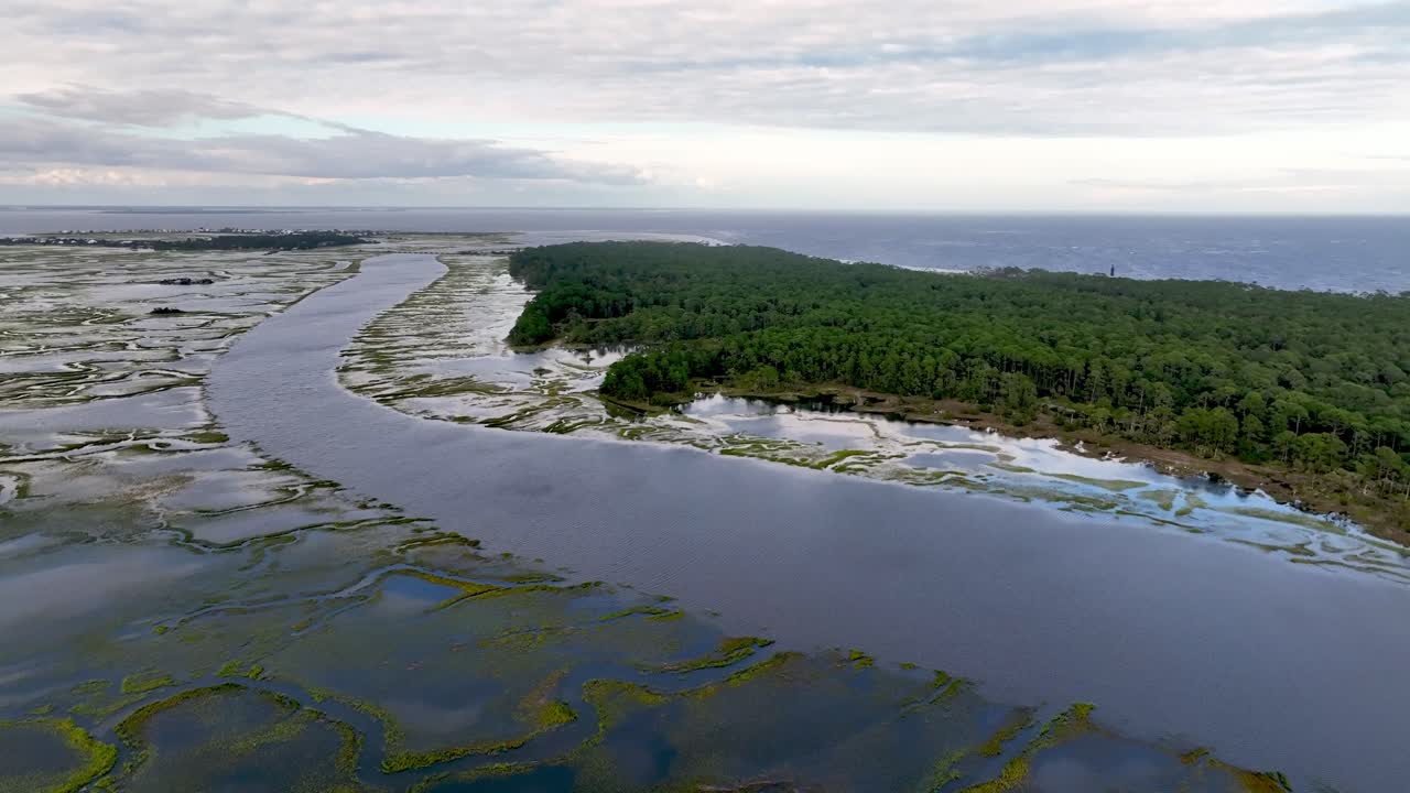 Aerial View of Coastal River and Marsh Landscape