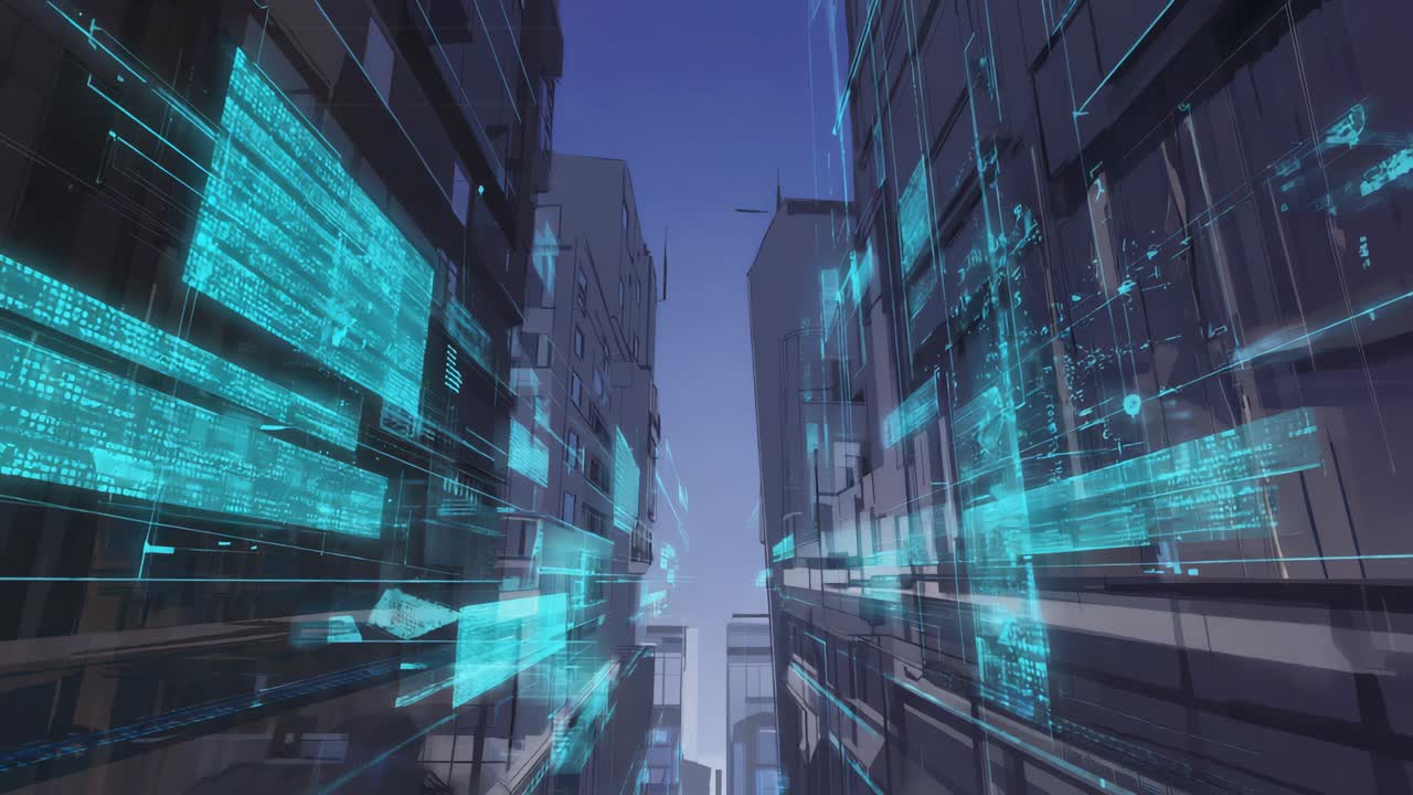 Futuristic Cityscape with Digital Interfaces