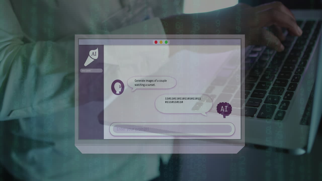 animación de la pantalla con texto ai sobre hombre afroamericano usando portátil.