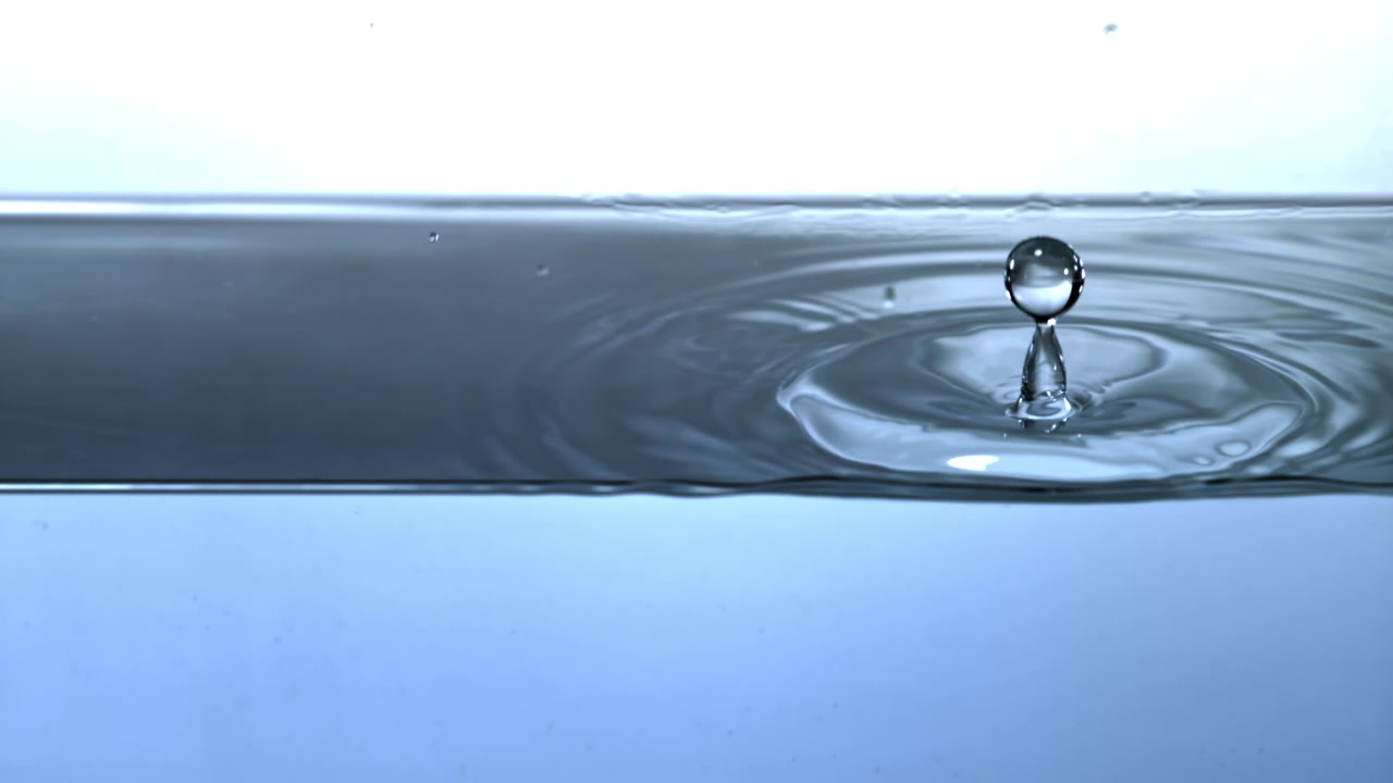 Close-up of a Water Droplet Falling and Creating Ripples in Slow Motion