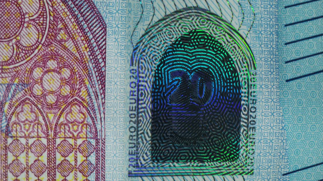 Close-up of a 20 Euro Banknote Security Feature